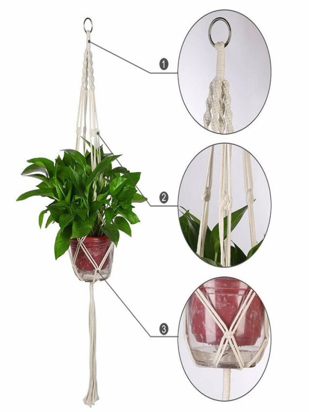2-Pack Macrame Jute Plant Hangers 41” Large Boho Style Pot Holders - Picture 2 of 12